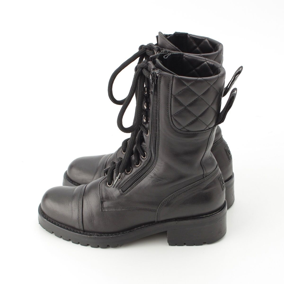 Chanel Sports Quilted Leather Lace-up Boots Shoes Black — view 3