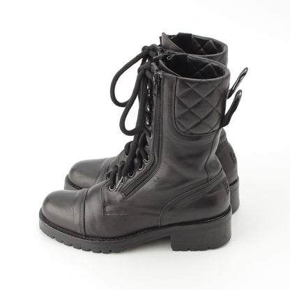 Chanel Sports Quilted Leather Lace-up Boots Shoes Black — view 3