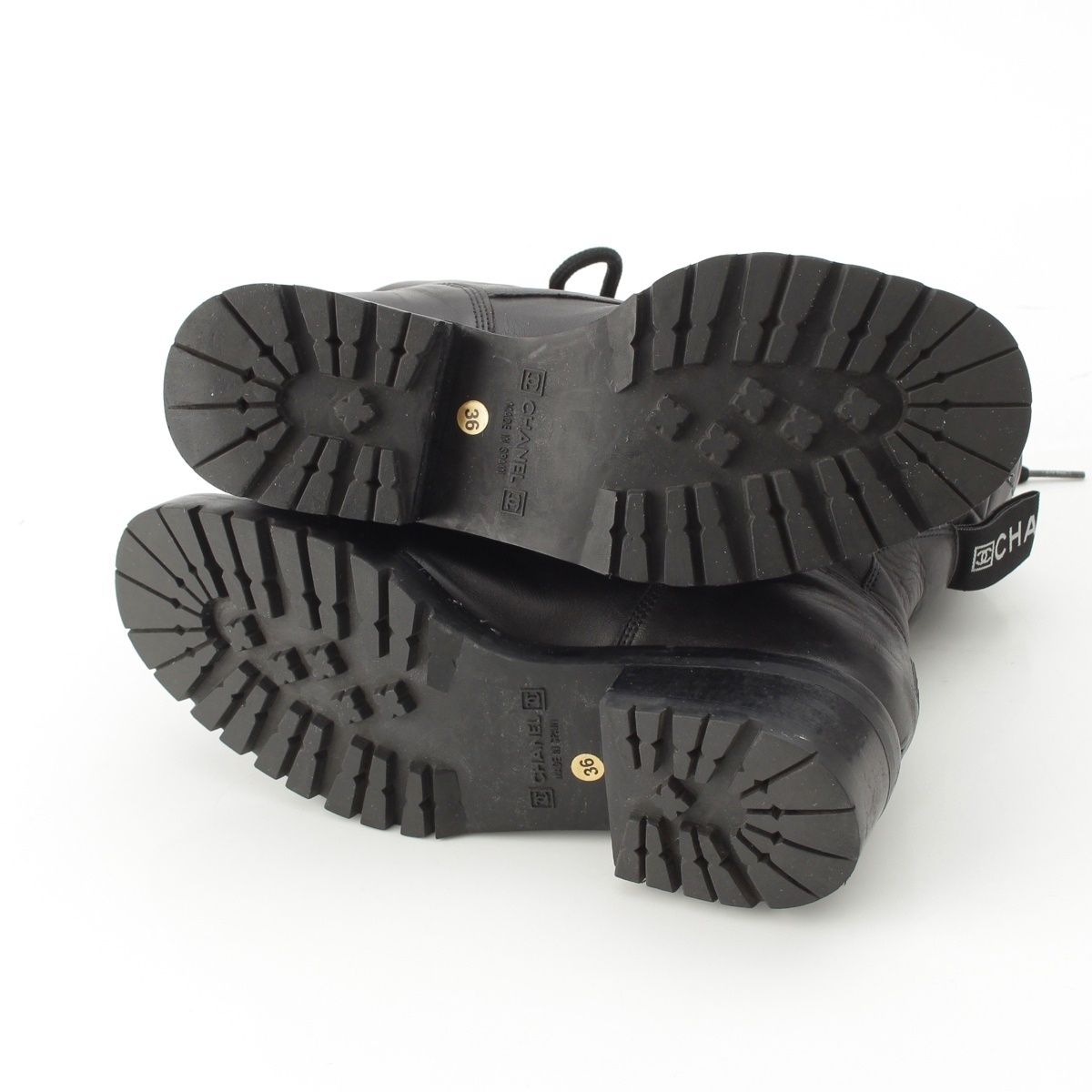 Chanel Sports Quilted Leather Lace-up Boots Shoes Black — view 5