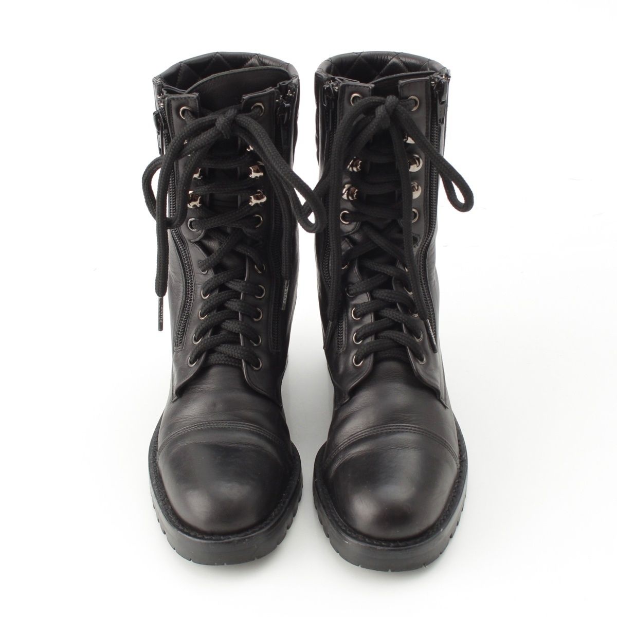 Chanel Sports Quilted Leather Lace-up Boots Shoes Black — view 2