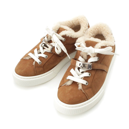 Hermes Day Suede Shearling Kelly Lace-up Sneakers Blanc Fume Ecru
