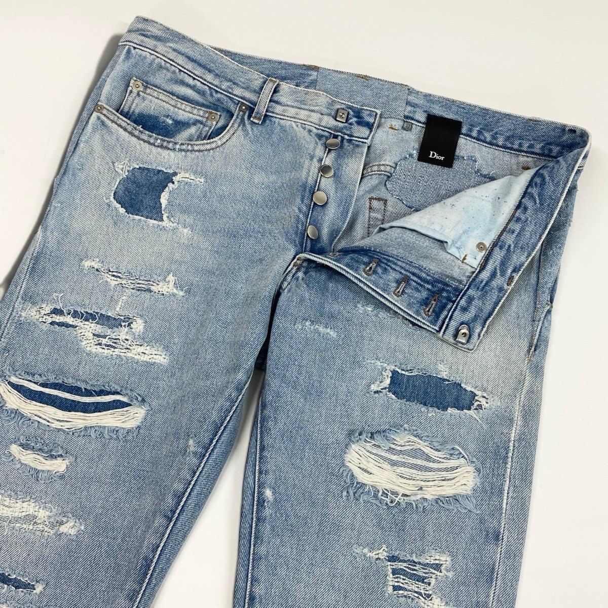 Dior Kris Van Assche Era Repair Denim Pants Light Blue Cotton 32 — view 3