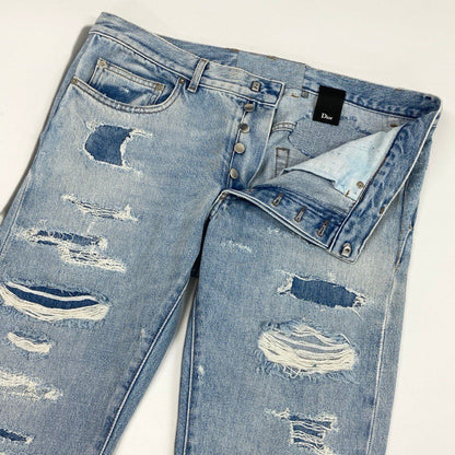 Dior Kris Van Assche Era Repair Denim Pants Light Blue Cotton 32 — view 3