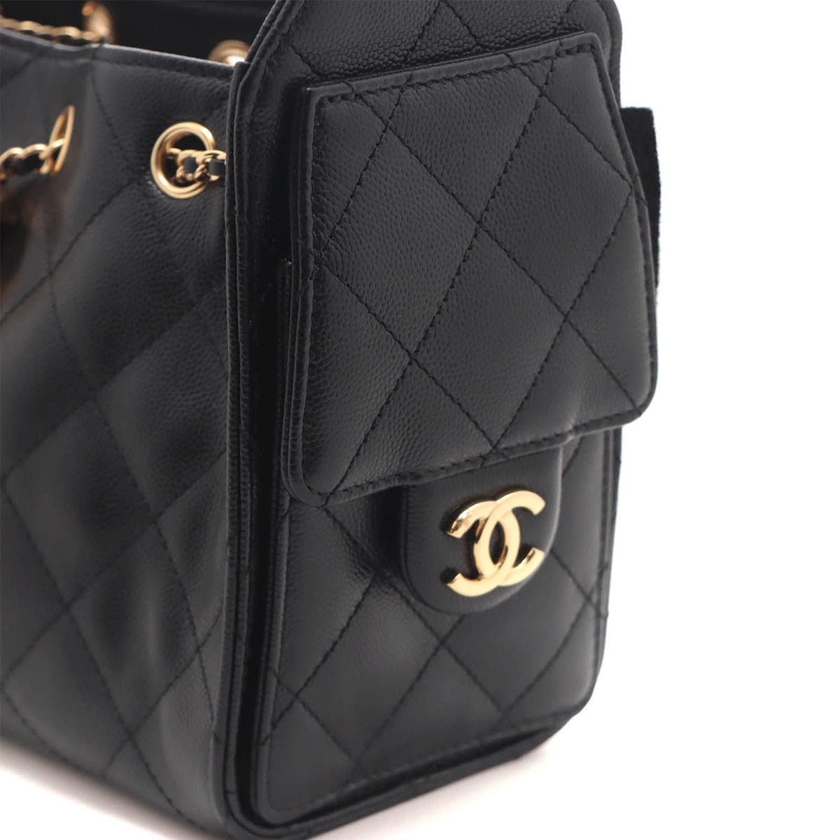 Chanel 25 Mini Black Caviar Leather Shoulder Bag — view 7