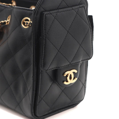 Chanel 25 Mini Black Caviar Leather Shoulder Bag — view 7