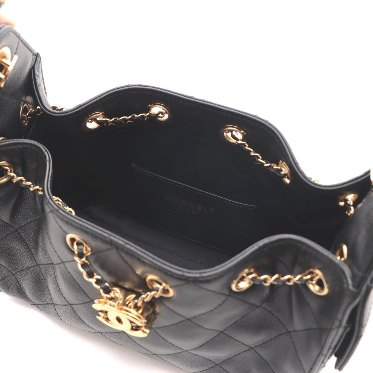 Chanel 25 Mini Black Caviar Leather Shoulder Bag — view 8