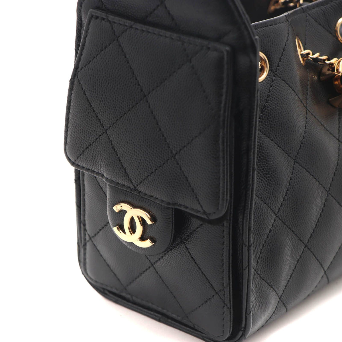 Chanel 25 Mini Black Caviar Leather Shoulder Bag — view 6