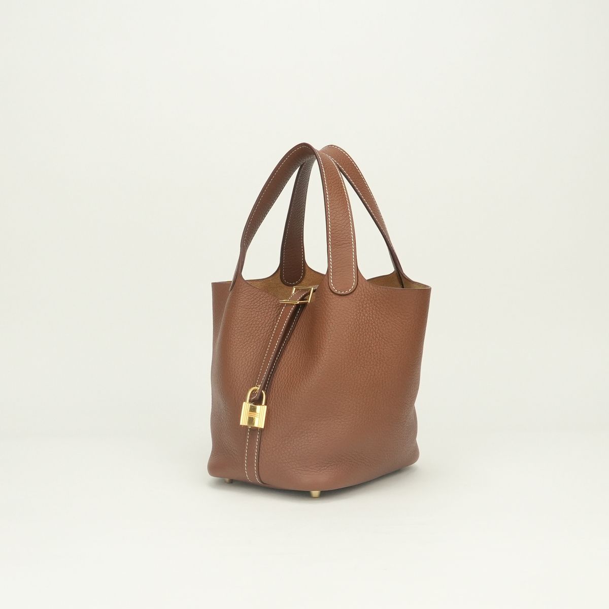 Hermes Picotin Lock PM 18 Tote Bag Taurillon Clemence Gold Brown — view 2