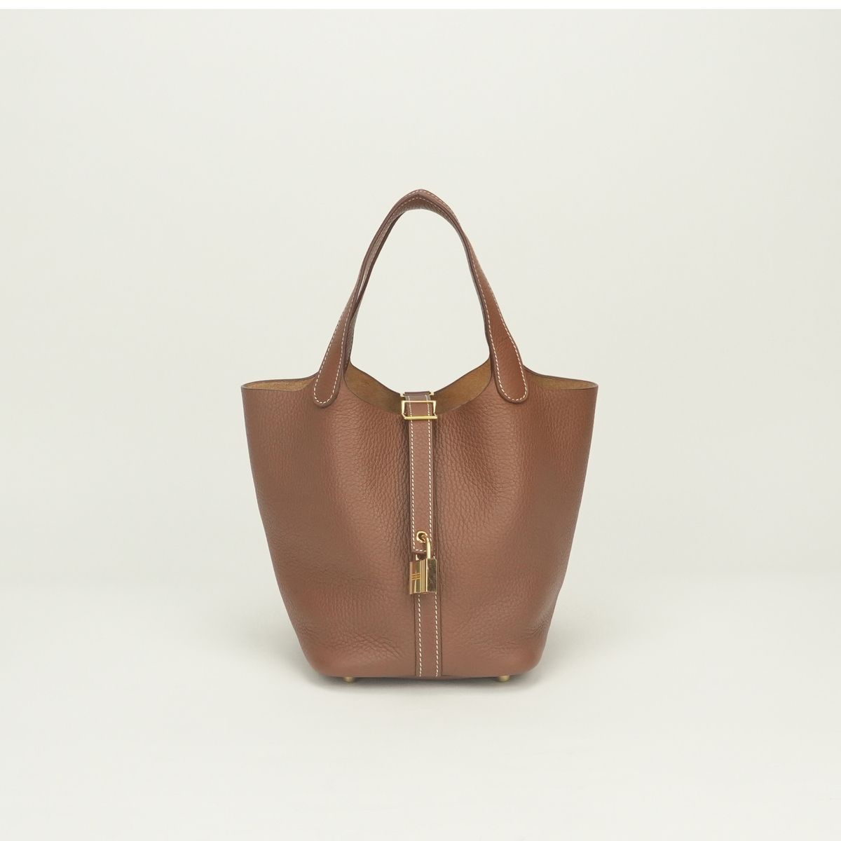 Hermes Picotin Lock PM 18 Tote Bag Taurillon Clemence Gold Brown