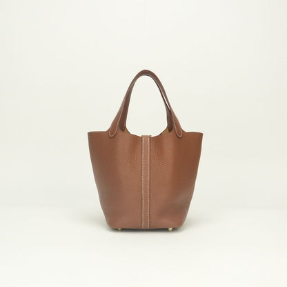 Hermes Picotin Lock PM 18 Tote Bag Taurillon Clemence Gold Brown — view 3