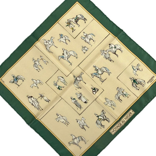 Hermes Scarf Petit Carre Ivory Dark Green Light Gray Voyage AU Niger