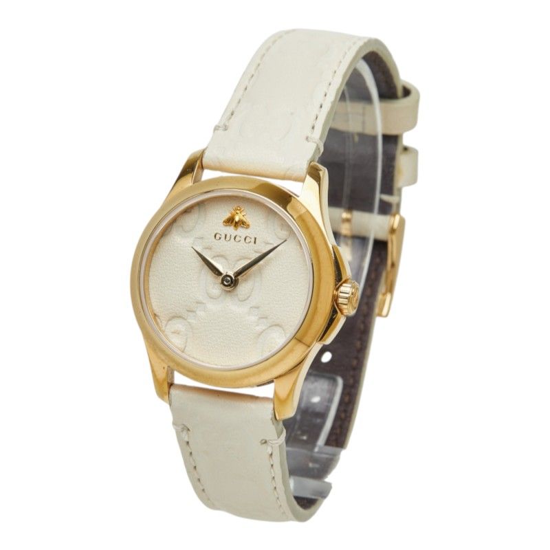 Gucci G-Timeless Bee Watch 126.5 Beige Gold White Stainless Steel Leather — view 2