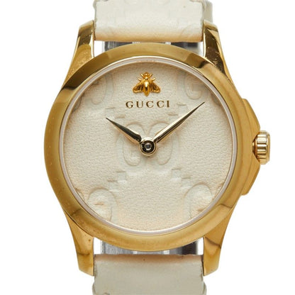 Gucci G-Timeless Bee Watch 126.5 Beige Gold White Stainless Steel Leather