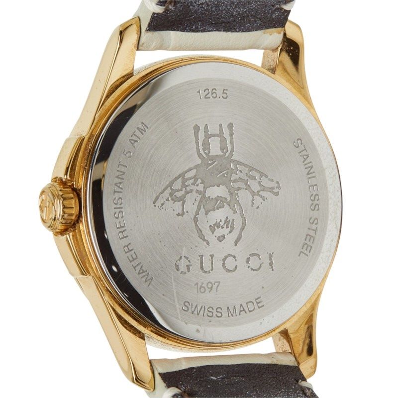 Gucci G-Timeless Bee Watch 126.5 Beige Gold White Stainless Steel Leather — view 6