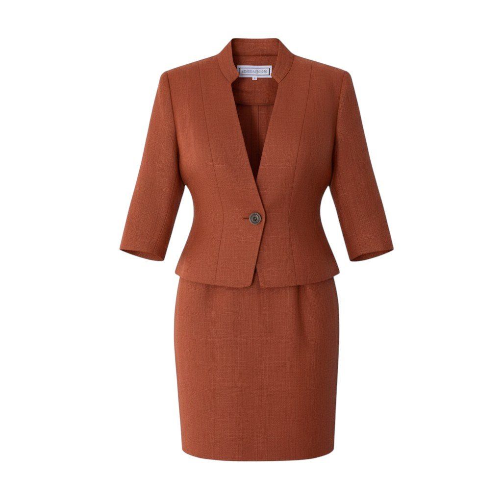 Saint Laurent Set Skirt Short Jacket Linen Blend Orange M