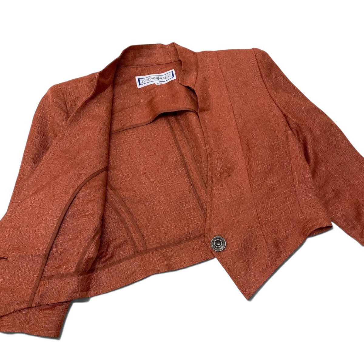 Saint Laurent Set Skirt Short Jacket Linen Blend Orange M — view 3