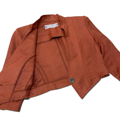 Saint Laurent Set Skirt Short Jacket Linen Blend Orange M — view 3