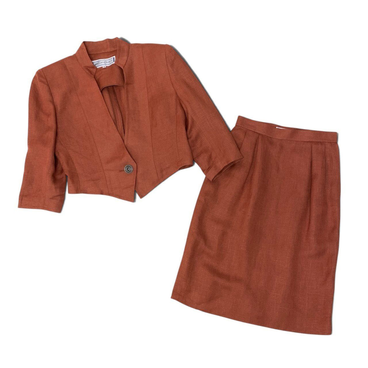 Saint Laurent Set Skirt Short Jacket Linen Blend Orange M — view 2
