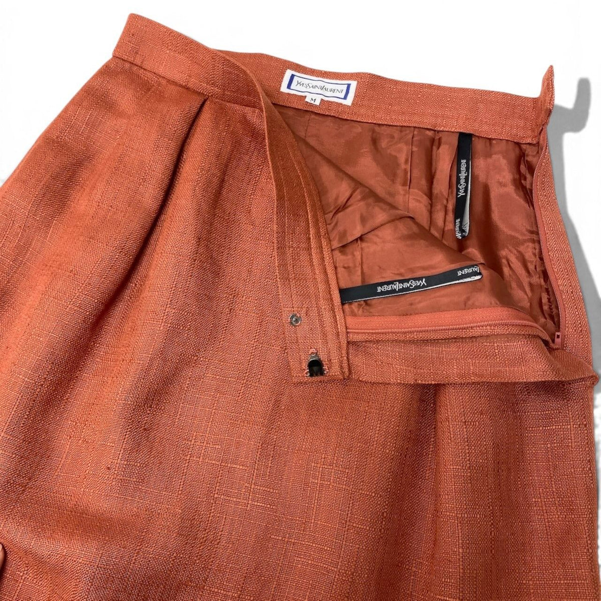 Saint Laurent Set Skirt Short Jacket Linen Blend Orange M — view 6