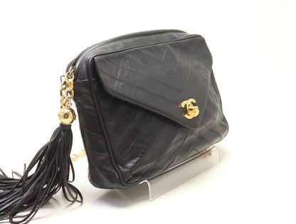 Chanel V-stitch Lambskin Fringe Chain Shoulder Bag — view 4