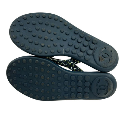 Chanel Sandals Navy Light Green Blue Camellia — view 4