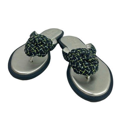 Chanel Sandals Navy Light Green Blue Camellia — view 2