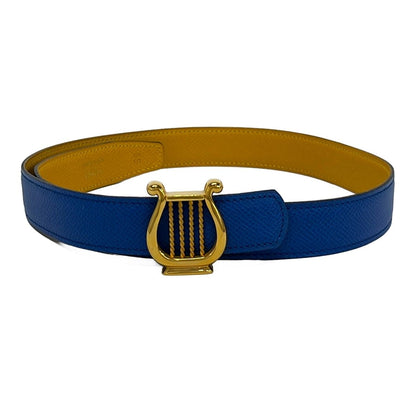 Hermes Belt 65 Blue Yellow Harp Gold Leather