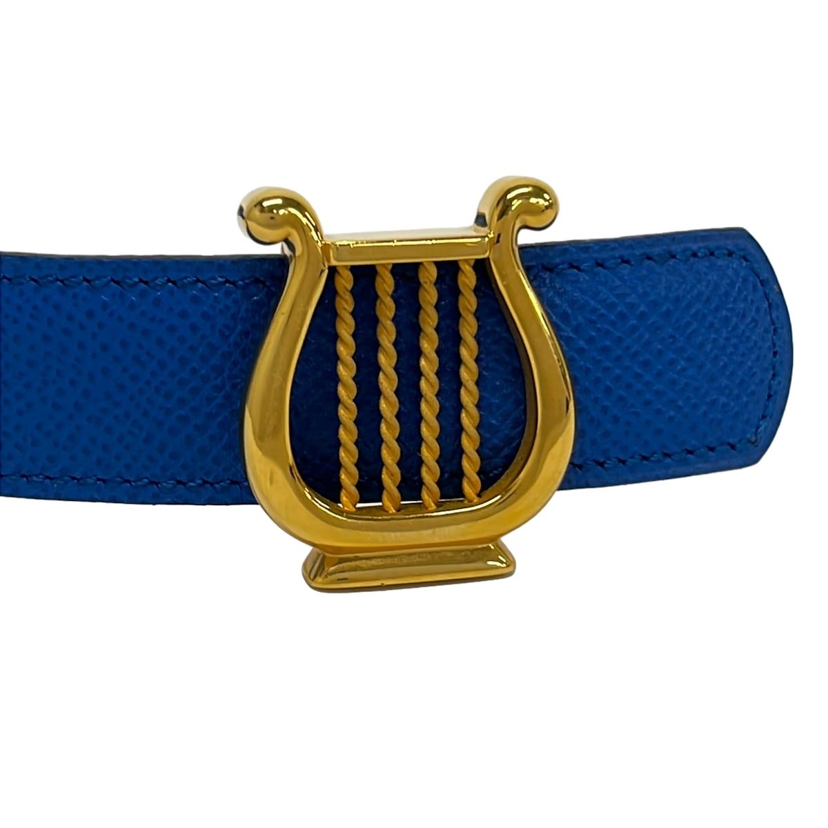 Hermes Belt 65 Blue Yellow Harp Gold Leather — view 3