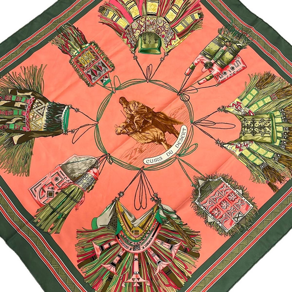 Hermes Scarf Carre 90 Orange Green Multi Cuirs du Desert