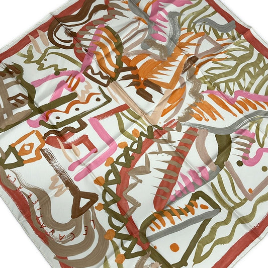 Hermes Scarf Carre 90 Ivory Beige Multi le Cavaliere Ala Trompette