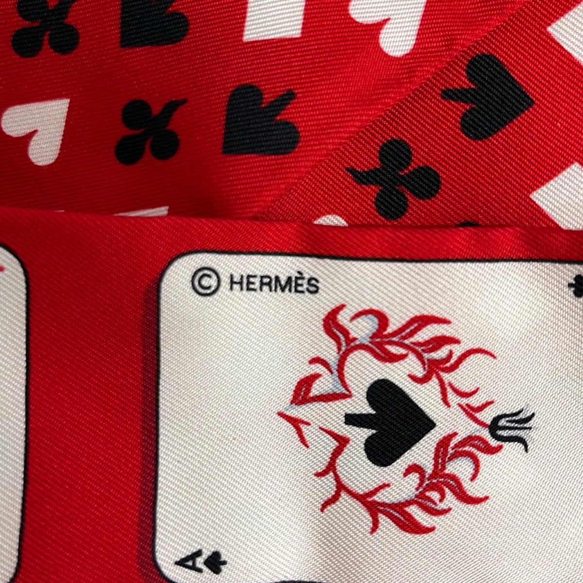 Hermes Scarf Twilly Red White Multi Jeu de Cartes Playing Cards — view 2