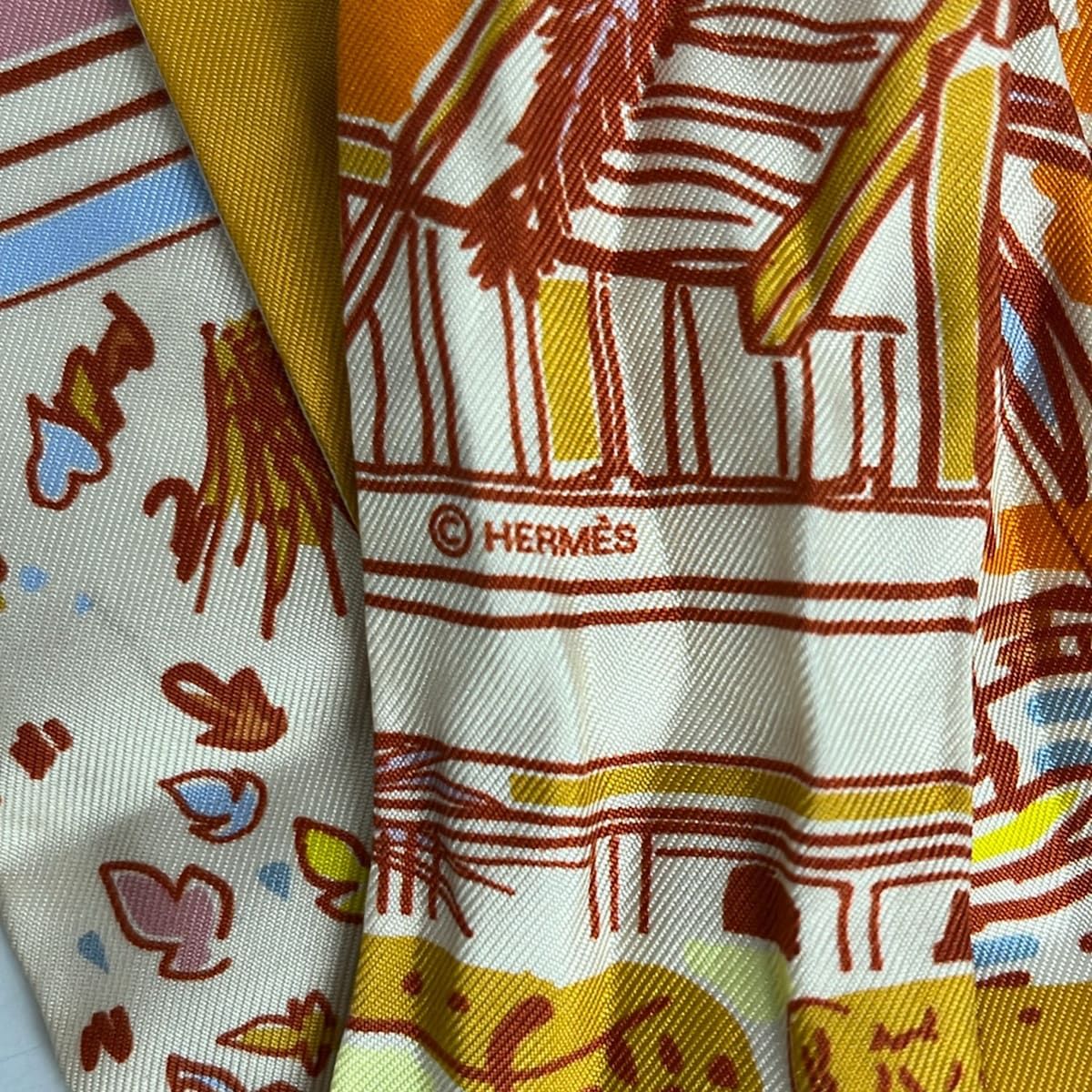 Hermes Scarf Twilly Orange Ivory Multi Ribbon Rayures D'ete — view 2