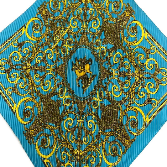 Hermes Scarf Carre Plisse Light Blue Gold Pleats les Tuileries