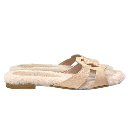 Louis Vuitton Flat Sandals LV Isola Line Mules Leather Shearling Fleece Pink — view 3