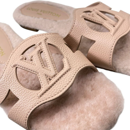 Louis Vuitton Flat Sandals LV Isola Line Mules Leather Shearling Fleece Pink — view 8