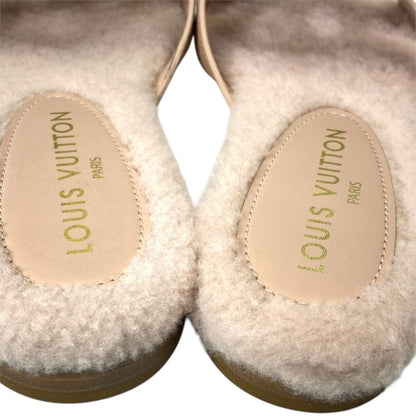 Louis Vuitton Flat Sandals LV Isola Line Mules Leather Shearling Fleece Pink — view 4