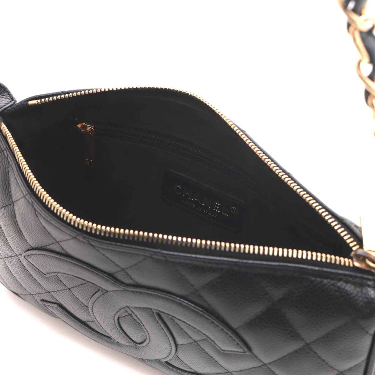 Chanel Quilted Chain Shoulder Black Caviar Bag — view 7