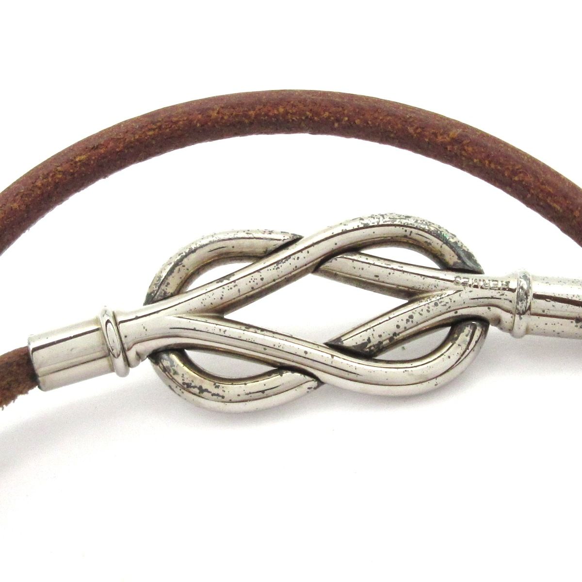 Hermes Bracelet Attachment Leather Brown Silver — view 3