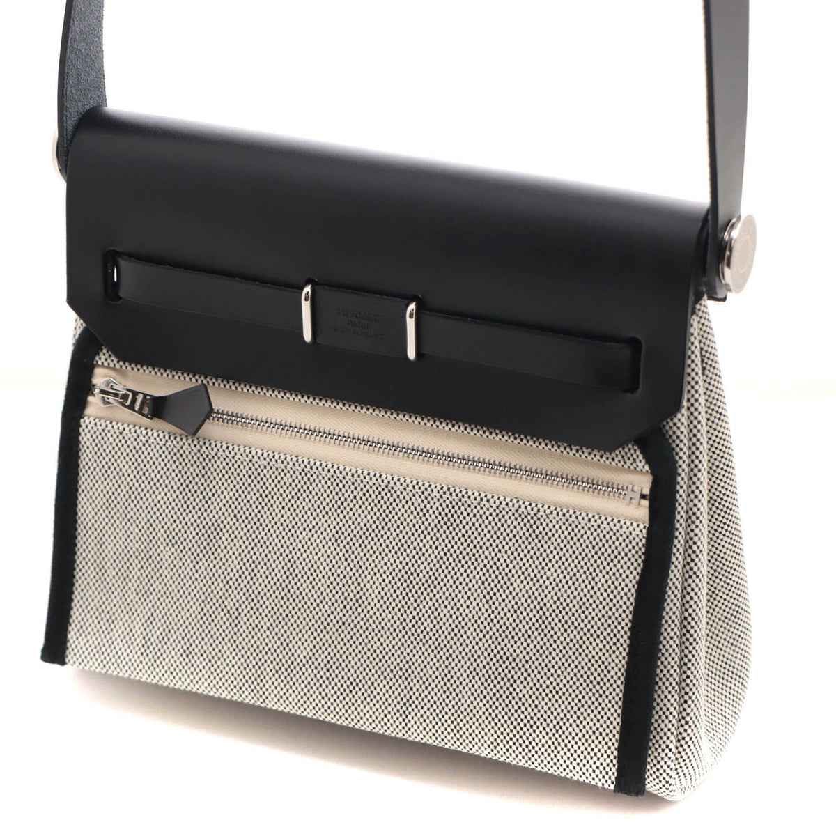 Hermes Herbag Zip Mini Ecru Black Silver Shoulder Bag Canvas — view 2