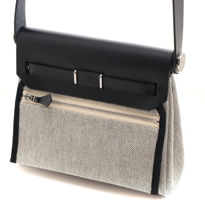Hermes Herbag Zip Mini Ecru Black Silver Shoulder Bag Canvas — view 2