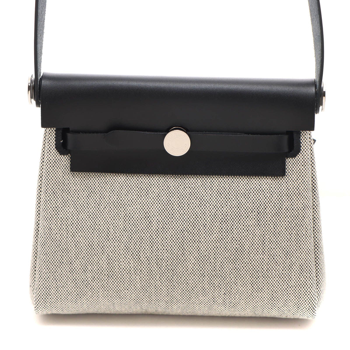 Hermes Herbag Zip Mini Ecru Black Silver Shoulder Bag Canvas