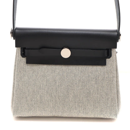 Hermes Herbag Zip Mini Ecru Black Silver Shoulder Bag Canvas