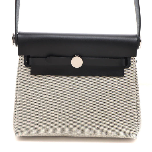 Hermes Herbag Zip Mini Ecru Black Silver Shoulder Bag Canvas
