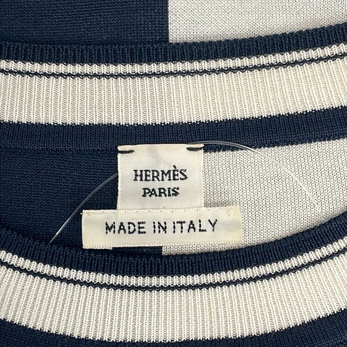 Hermes Short Sleeve Sweater M Ivory Dark Navy Crew 40 — view 3