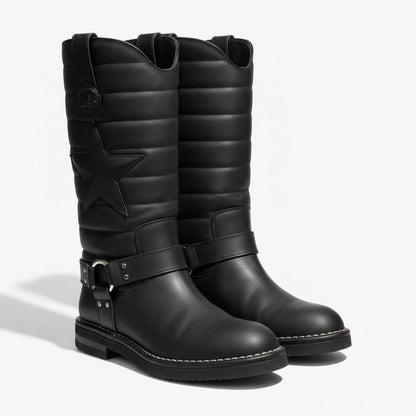 Chanel G7 Engineer Boots Star Motif Quilted Leather Black