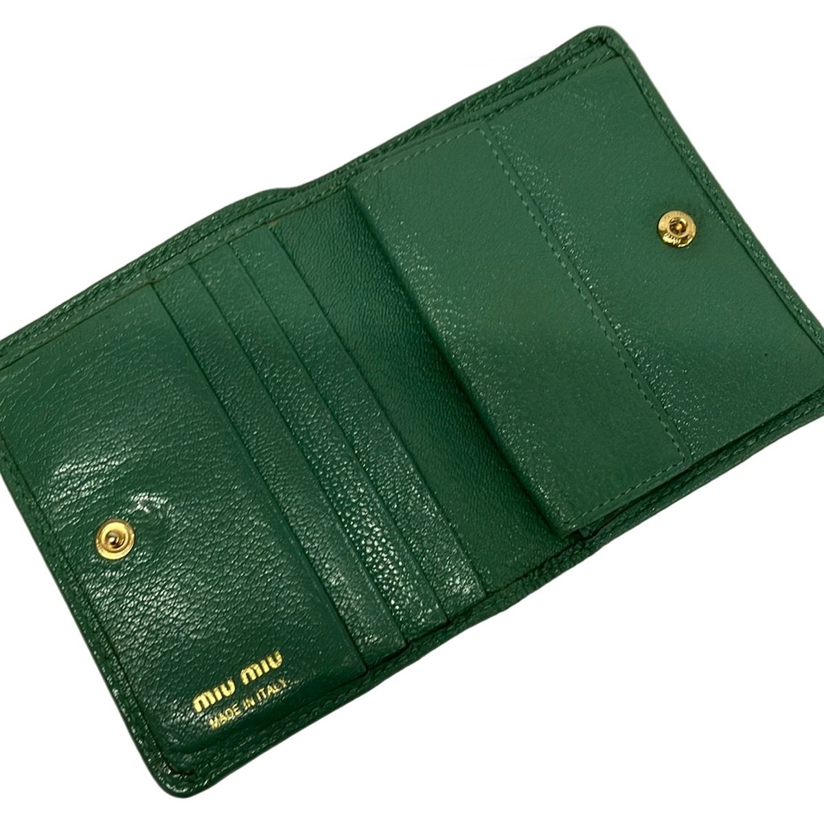 Miu Miu Bifold Wallet Green Gray Leather — view 3