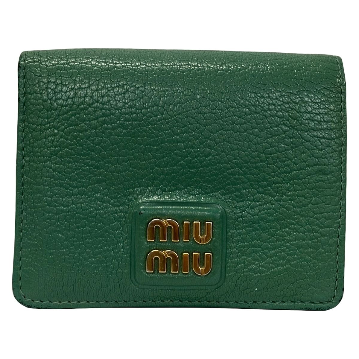 Miu Miu Bifold Wallet Green Gray Leather