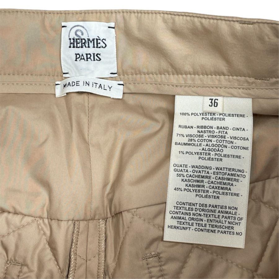 Hermes Long Pants Quilted Hem Zip Polyester Beige Casual — view 6