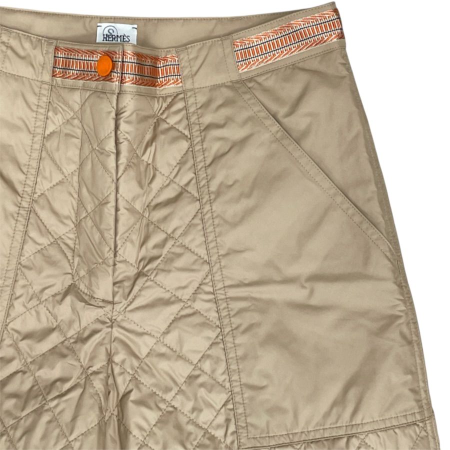 Hermes Long Pants Quilted Hem Zip Polyester Beige Casual — view 3