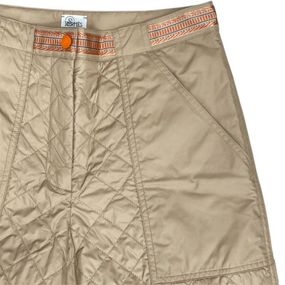 Hermes Long Pants Quilted Hem Zip Polyester Beige Casual — view 3